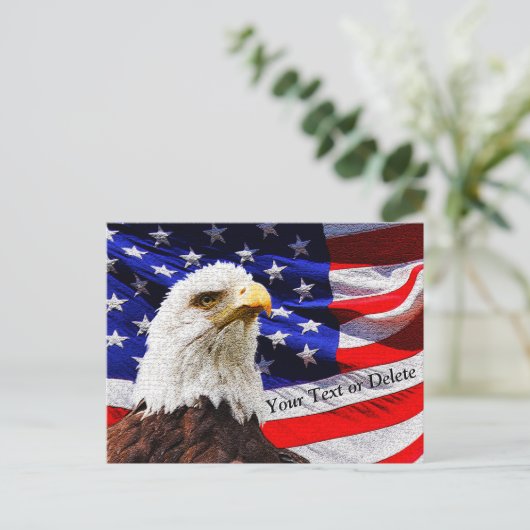パーソナライズされた鷲と国旗の愛国的はがき ポストカード (スタンド正面)