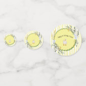 パーソナライズされた黄ストライプアヒル誕生日プレート コンフェッティ (正面)