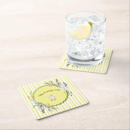 パーソナライズされた黄ストライプアヒル誕生日プレート スクエアペーパーコースター