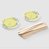 パーソナライズされた黄ストライプアヒル誕生日プレート ハンドファン (組立なし)