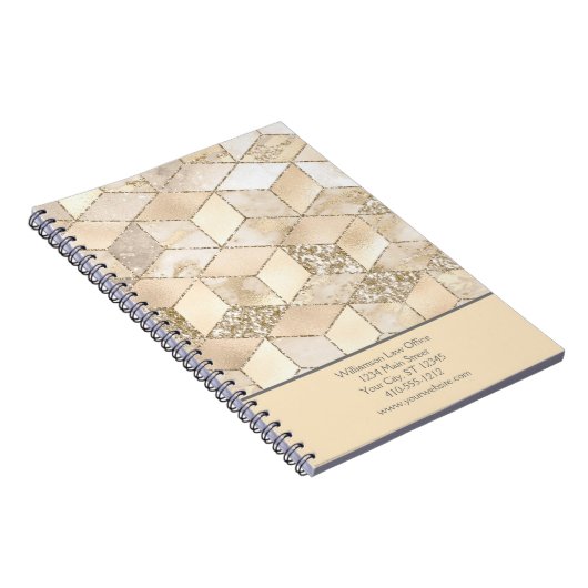 パーソナライズされた黄色の茶色の灰色の桃の幾何学的 ノートブック (右側)