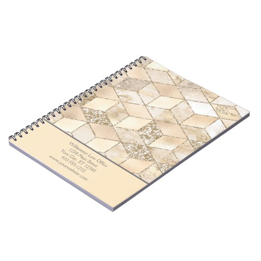 パーソナライズされた黄色の茶色の灰色の桃の幾何学的 ノートブック (左側)