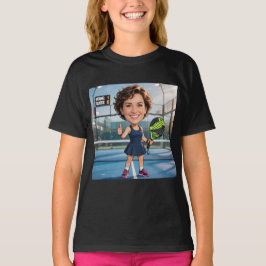パーソナライズされた黒い似顔絵パデル選手の面白いカスタムヘッド Tシャツ