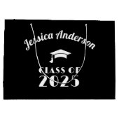 パーソナライズされた黒と白の卒業証書 ラージペーパーバッグ (裏面)