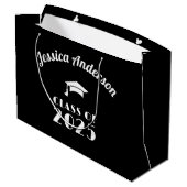 パーソナライズされた黒と白の卒業証書 ラージペーパーバッグ (裏面アングル)