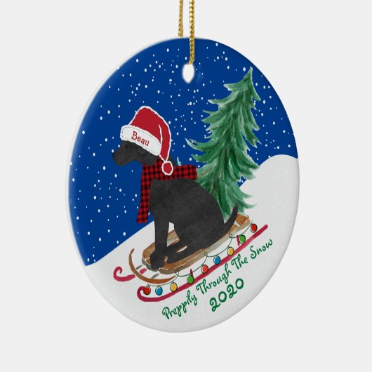 パーソナライズされた黒名門私立校風の実験室クリスマススレッド セラミックオーナメント (右)