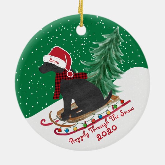 パーソナライズされた黒名門私立校風の実験室クリスマススレッド セラミックオーナメント (裏面)