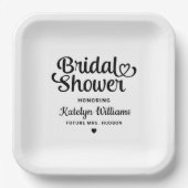 パーソナライズされた黒結婚ブライダルシャワー ペーパープレート (正面)
