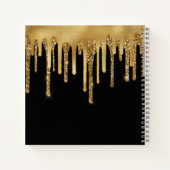 パーソナライズされた黒金ゴールド滴下グリッター ノートブック (裏面)