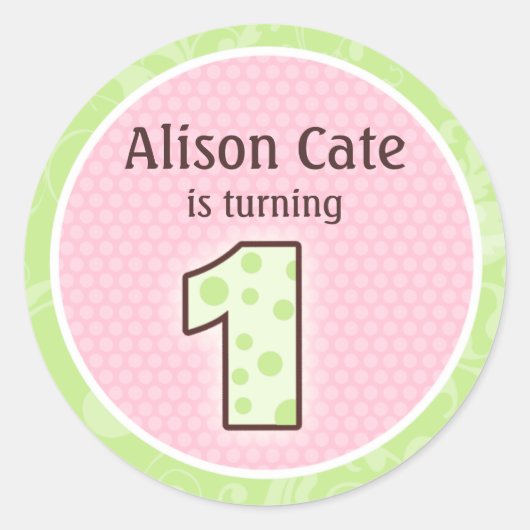 パーソナライズされた1回目の誕生日シール ラウンドシール (正面)