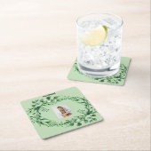 パーソナライズされた1枚のユーカリの葉 スクエアペーパーコースター (インサイチュ)