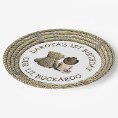 パーソナライズされた1歳の誕生日カウボーイをテーマ ペーパープレート (アングル)