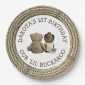 パーソナライズされた1歳の誕生日カウボーイをテーマ ペーパープレート (正面)