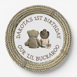 パーソナライズされた1歳の誕生日カウボーイをテーマ ペーパープレート