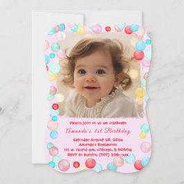 パーソナライズされた1歳の誕生日ガールフォト招待状 招待状