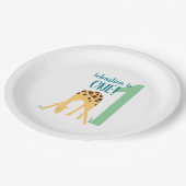 パーソナライズされた1歳の誕生日モダンイエローキリン ペーパープレート (アングル)