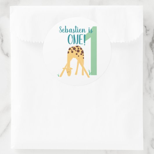 パーソナライズされた1歳の誕生日モダンイエローキリン ラウンドシール (バッグ)