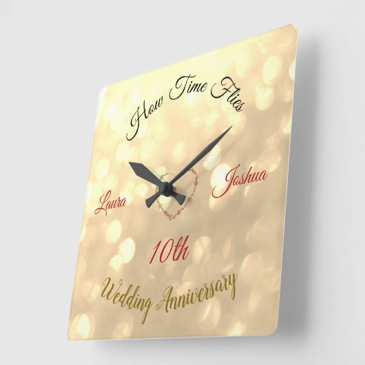 パーソナライズされた10結婚周年  スクエア壁時計 (傾斜)