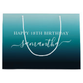 パーソナライズされた18歳の誕生日 海辺のターコイズ グラデーション ラージペーパーバッグ (正面)