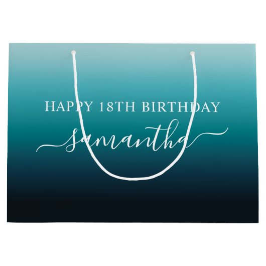 パーソナライズされた18歳の誕生日 海辺のターコイズ グラデーション ラージペーパーバッグ (正面)