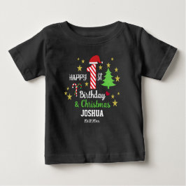 パーソナライズされた1st誕生日と初めてのクリスマスブラック ベビーTシャツ