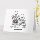 パーソナライズされた2ブリデスバイク&サイドカー結婚ズ カード (黄色い花)