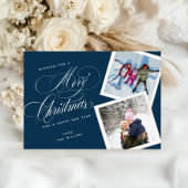 パーソナライズされた2枚の写真のコラージュスクリプト ネイビーブルー シーズンカード