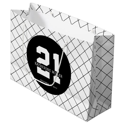 パーソナライズされた21歳モダン日エレガント ラージペーパーバッグ (正面アングル)