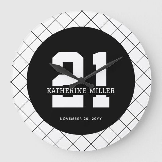 パーソナライズされた21歳モダン日エレガント ラージ壁時計 (正面)