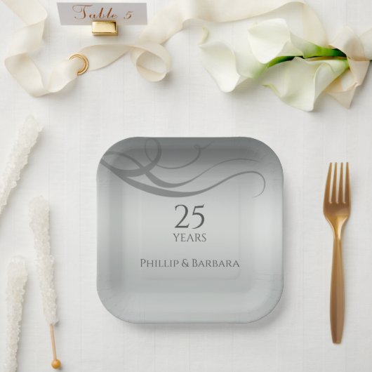 パーソナライズされた25モダンエレガント周年記念パーティー ペーパープレート (ウェディング)