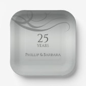 パーソナライズされた25モダンエレガント周年記念パーティー ペーパープレート (正面)