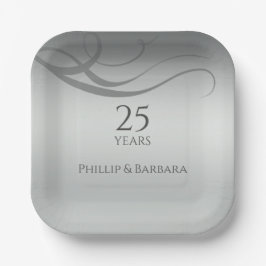 パーソナライズされた25モダンエレガント周年記念パーティー ペーパープレート
