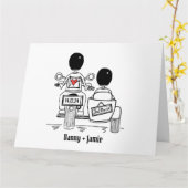 パーソナライズされた2 Groomsバイク&サイドカー結婚ズ カード (黄色い花)