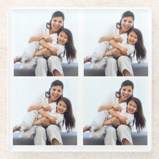 パーソナライズされた4コラージュ写真カスタム用 ガラスコースター (正面)