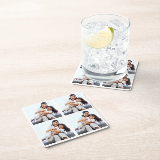 パーソナライズされた4コラージュ写真カスタム用 スクエアペーパーコースター (インサイチュ)