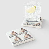 パーソナライズされた4コラージュ写真カスタム用 ストーンコースター (横)