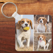 パーソナライズされた4フォトコラージュモダンペット子犬 キーホルダー (正面)