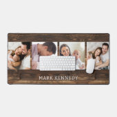 パーソナライズされた4フォトコラージュ素朴ウッド デスクマット (キーボード&マウス)
