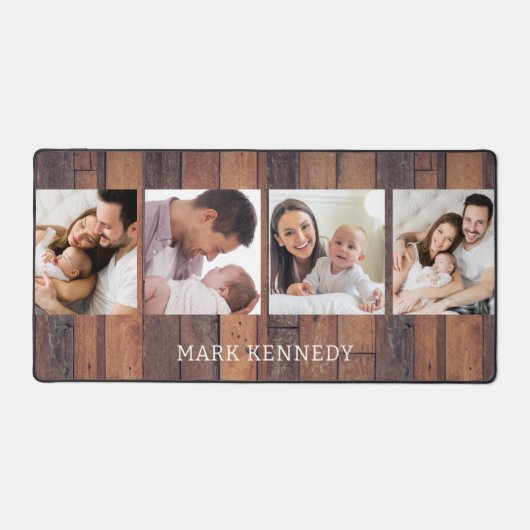 パーソナライズされた4フォトコラージュ素朴パレット木材 デスクマット (正面)