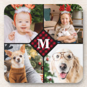 パーソナライズされた4フォトモノグラム赤バッファロープライド コースター (正面)