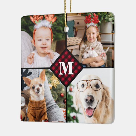 パーソナライズされた4フォトモノグラム赤バッファロープライド セラミックオーナメント (左)