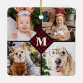 パーソナライズされた4フォトモノグラム赤バッファロープライド セラミックオーナメント (裏面)