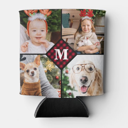 パーソナライズされた4フォトモノグラム赤バッファロープライド 缶クーラー (正面)