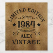 パーソナライズされた40周年ヴィンテージ40歳の誕生日パーティー ワインラベル (シングルラベル)