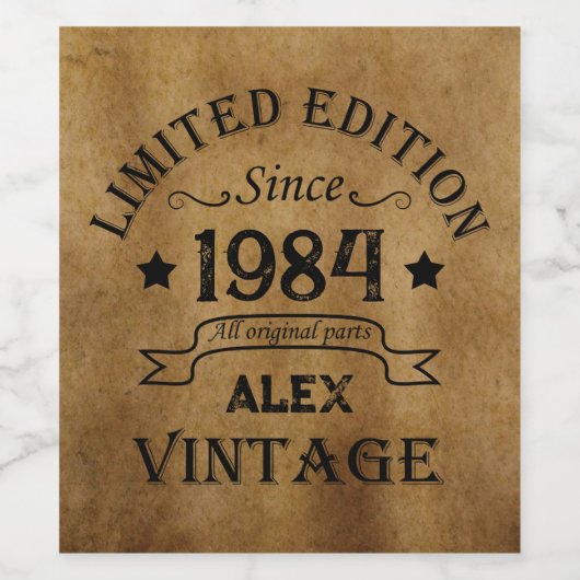 パーソナライズされた40周年ヴィンテージ40歳の誕生日パーティー ワインラベル (シングルラベル)