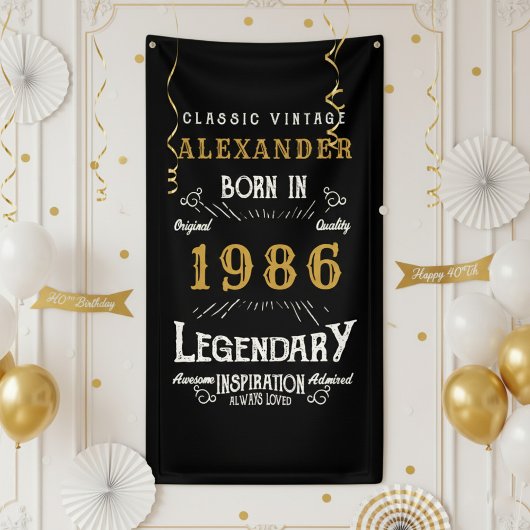 パーソナライズされた40歳の誕生日 1986年 レトロパーティー 横断幕