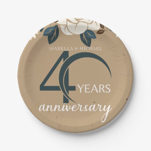 パーソナライズされた40結婚周年素朴 ペーパープレート (正面)