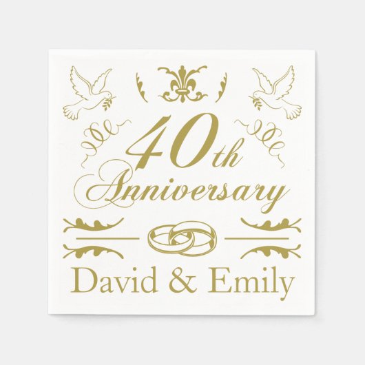 パーソナライズされた40結婚周年 スタンダードカクテルナプキン (正面)