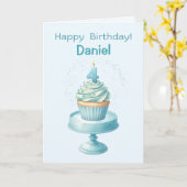 パーソナライズされた4th Birthday Cupcakeカード カード (黄色い花)