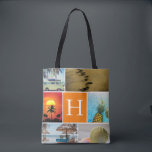 パーソナライズされた6フォトコラージュモノグラムのオレンジ トートバッグ<br><div class="desc">6パーソナライズされたフォトコラージュモノグラムのオレンジトートバッグ。</div>